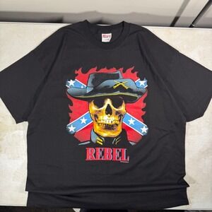 Vintage 1994 Pop Tops Rebel Skull T-Shirt Hanes Black Mens XXL 2XL